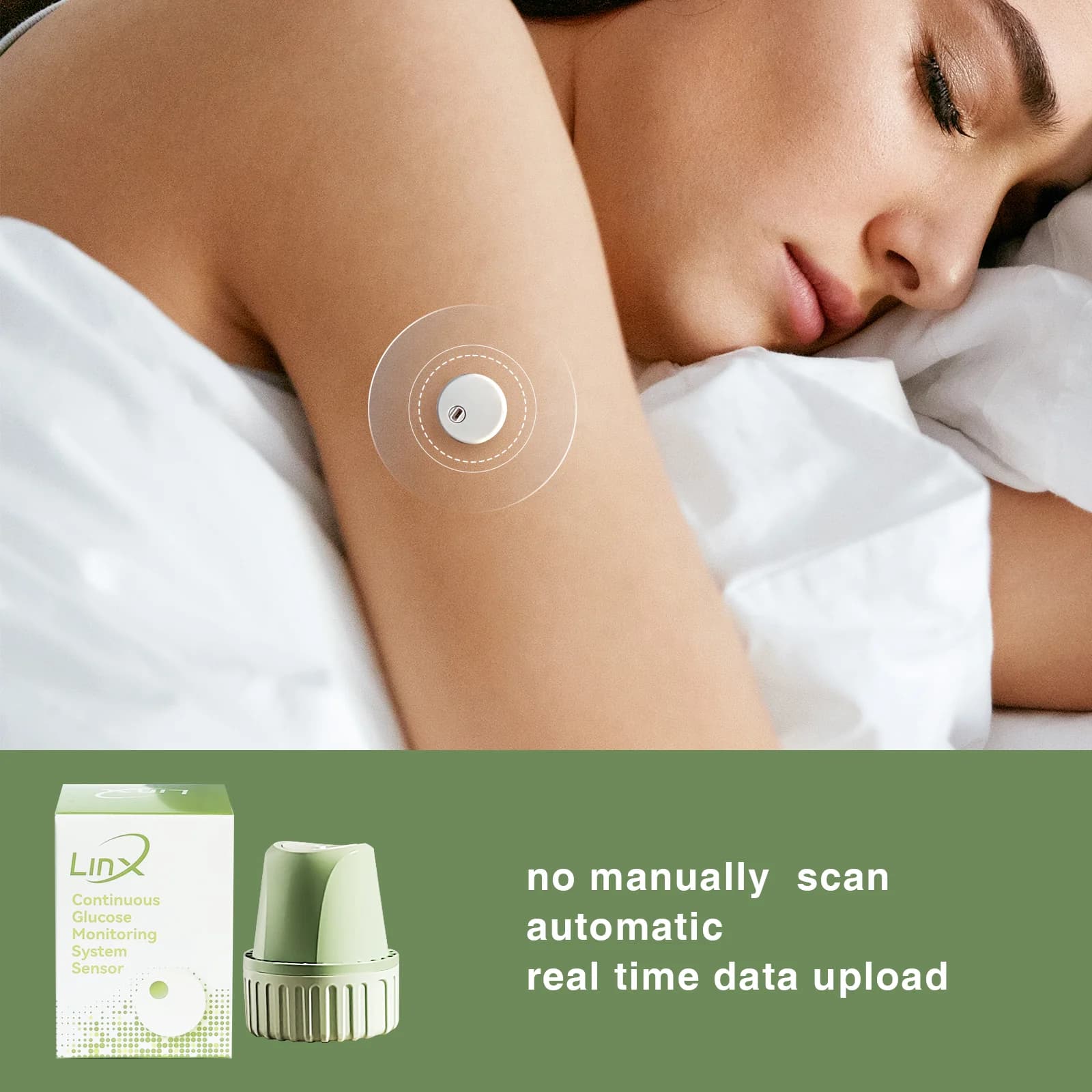 LinX CGM sensor worn on the upper arm